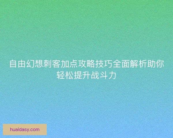 自由幻想刺客加点攻略技巧全面解析助你轻松提升战斗力